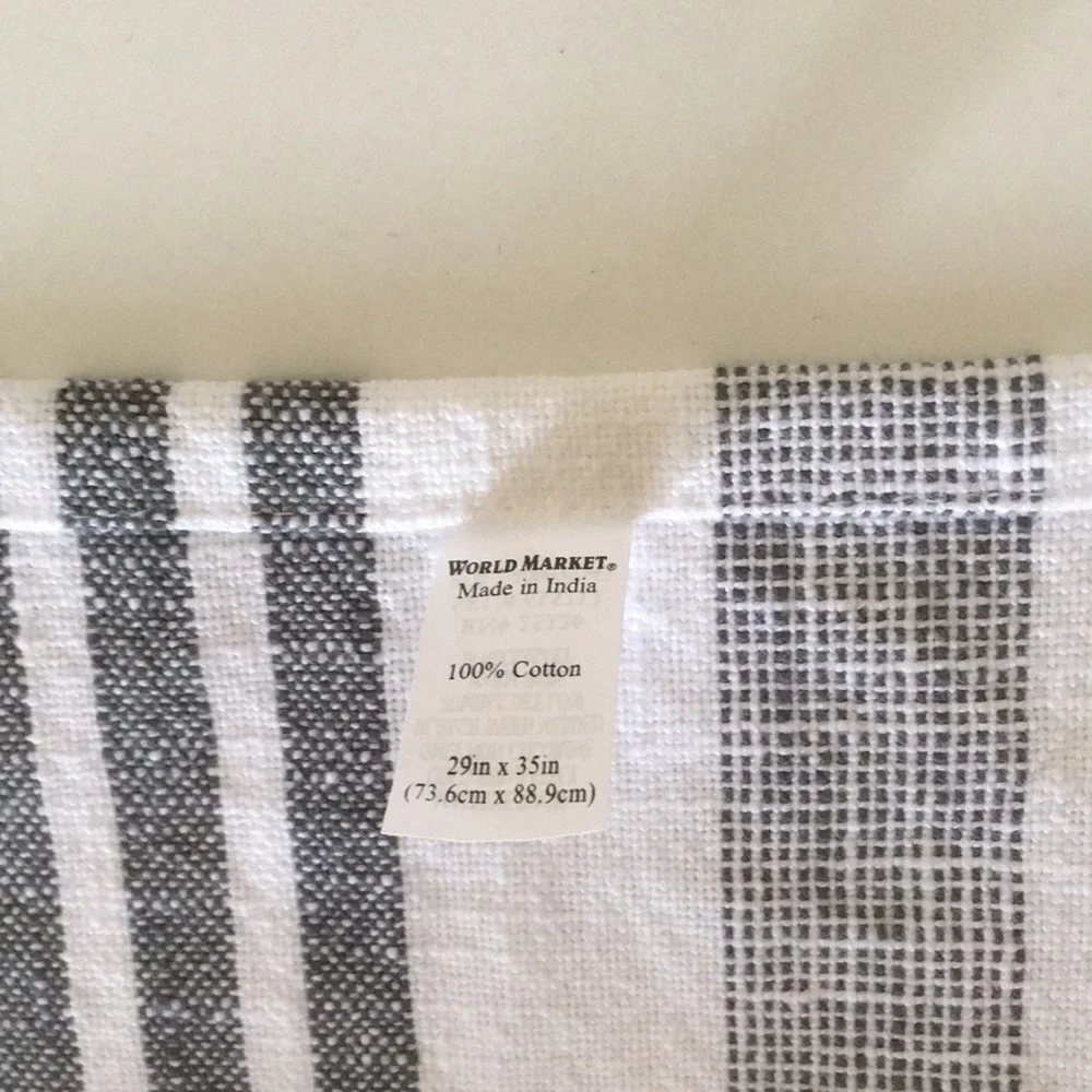 World Market Apron India 100% Cotton Farmhouse White Blue Stripe 29